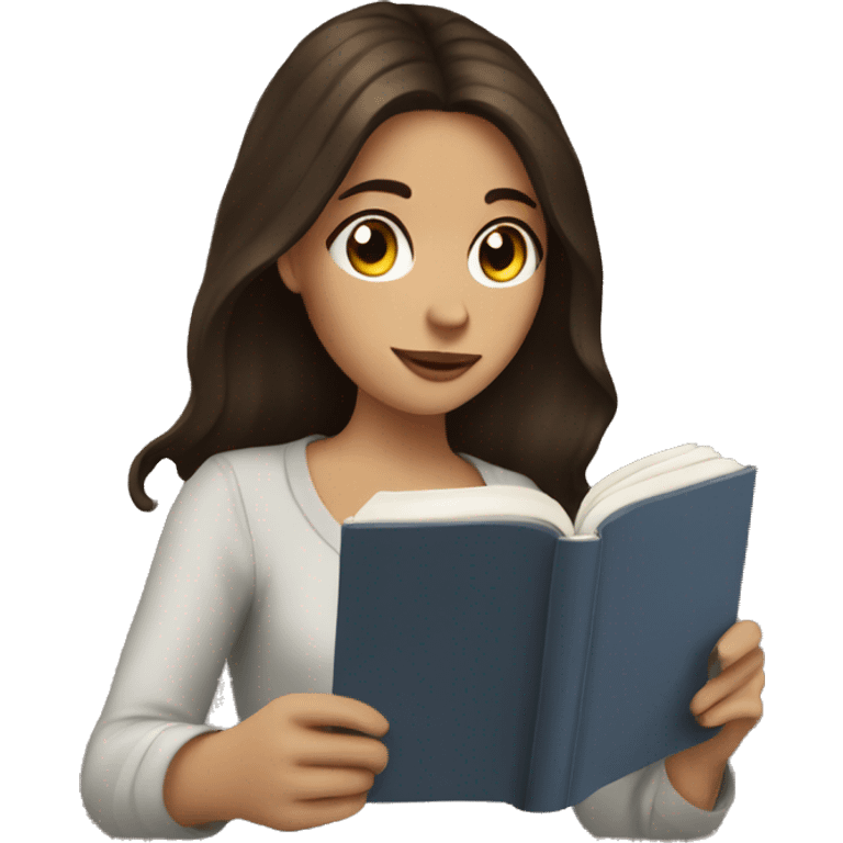 Brunette girl drinking coffee and reading a book  emoji