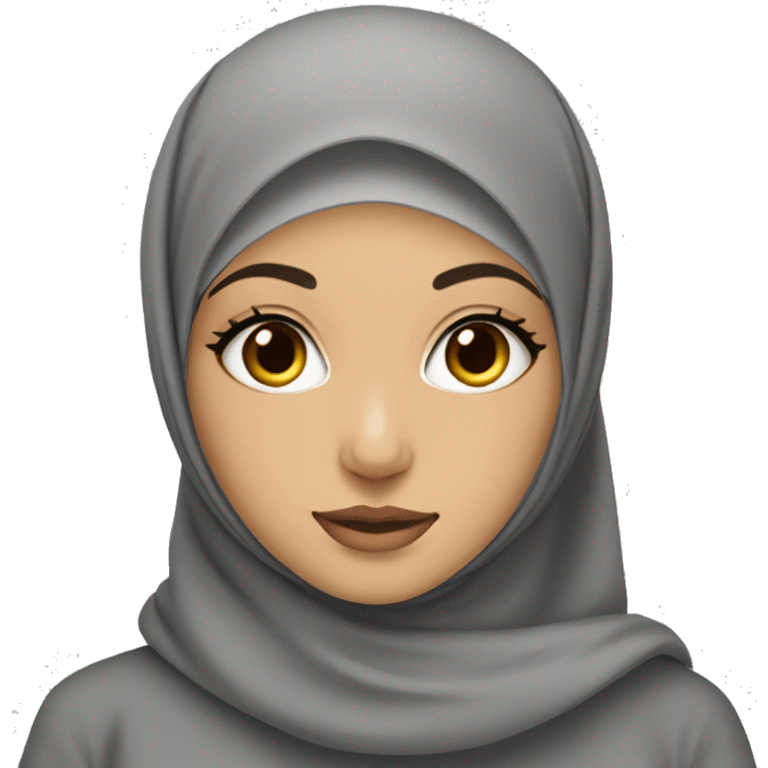 hijabi girl with asian doe eyes on the coat with grey hijab on emoji