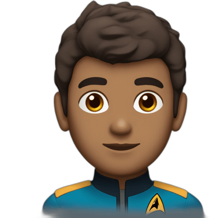 Sri Lankan Spock from Star Trek, chocolate brown skin, short spiky hair, pointy ears, blue jacket emoji