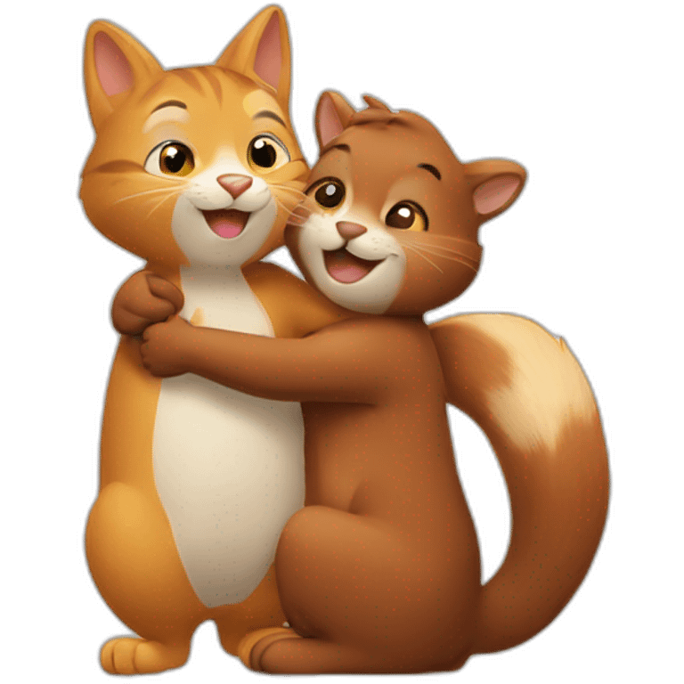 cat and squirrel hug emoji