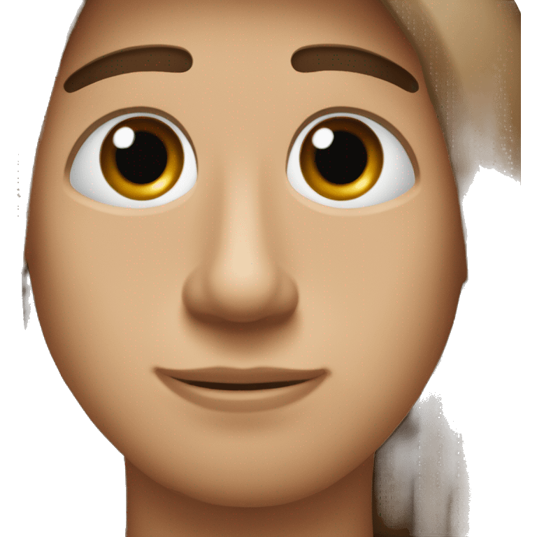 The shape of his face is round, with large, wide eyes. Eye color is brown, hair is long brown, eyebrows are medium-sized brown, the nose is long and thin, light cheeks, the protrusion of the mouth is medium in size, light red color, and the chin is broad. emoji