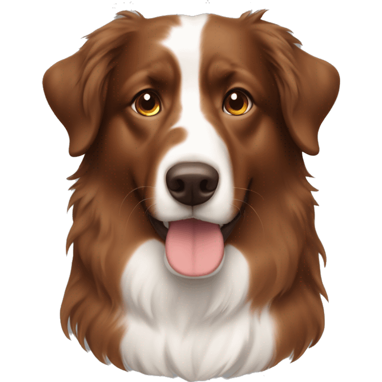 A white girl with long brown hair and a red tri Australian Shepherd  emoji