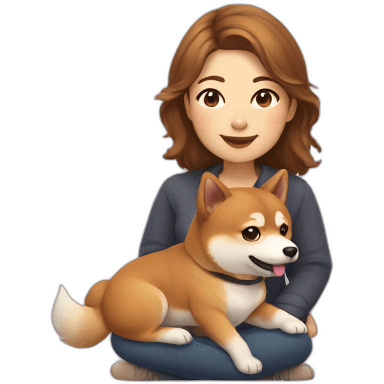 Cute Shiba-dog Accompanied by a middle age woman with brown and curly hair emoji