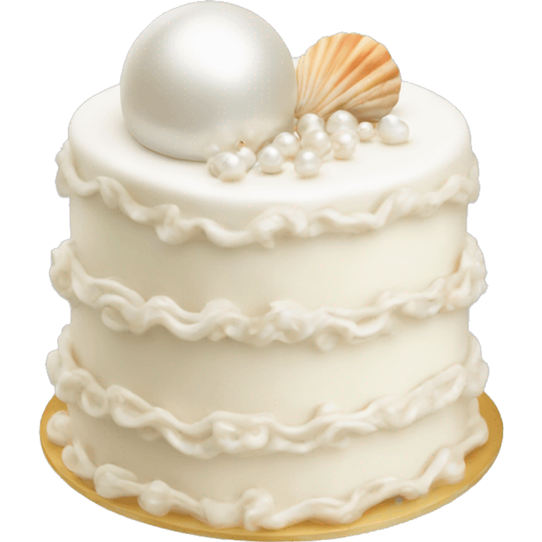 white cake with pearl and shell and wave emoji