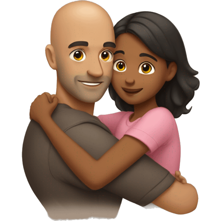 brown girl hugging her bald dad emoji