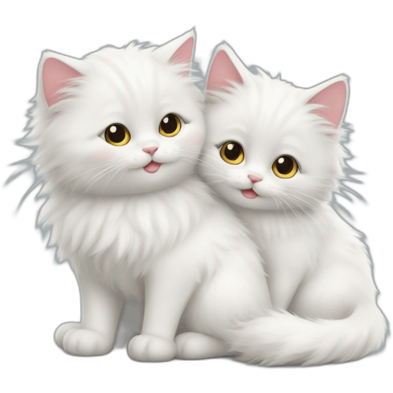 cute fluffy white cat hugs another cat emoji