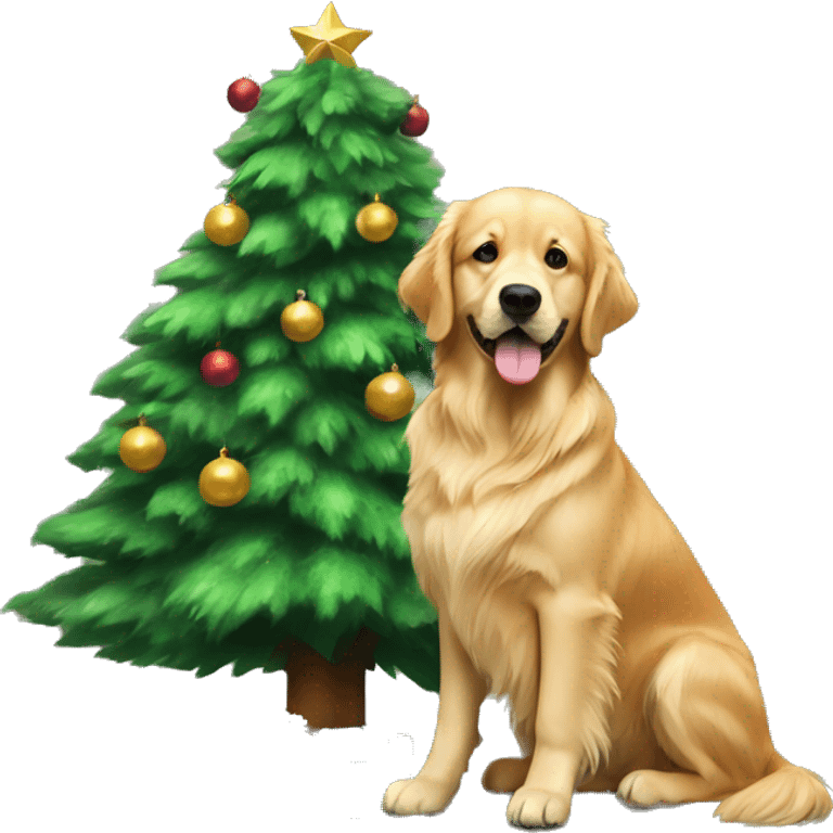 Christmas tree and golden retriever emoji