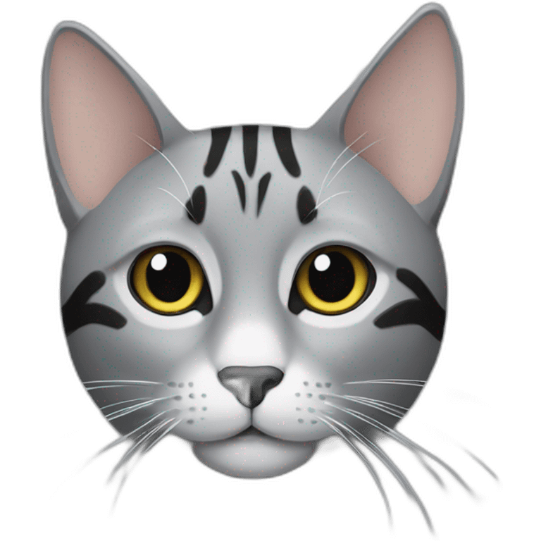 Grey cat with black stripes and white triangle on nose emoji