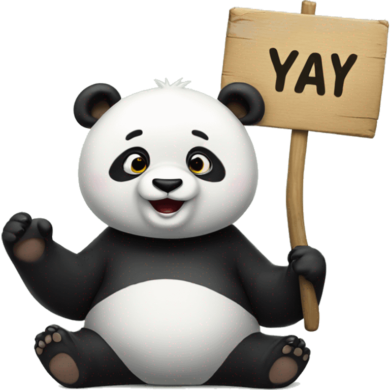 A panda with a sign saying YAY emoji