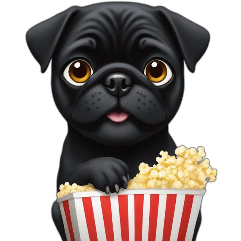 Black pug eating popcorn emoji