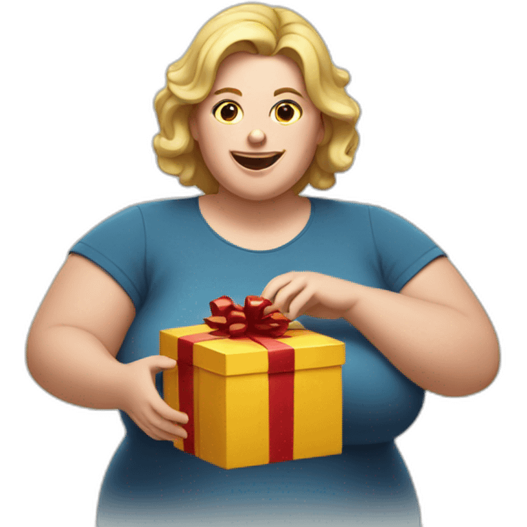 overweight white woman opening a gift emoji