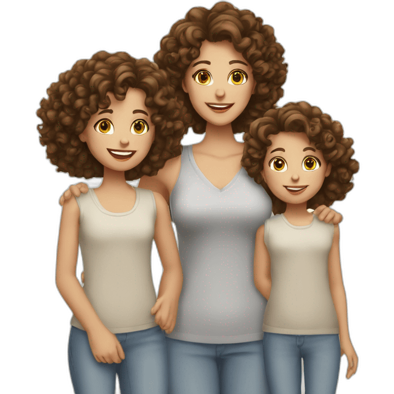 caucasian curly brunette brown eyed woman with her two daughters emoji