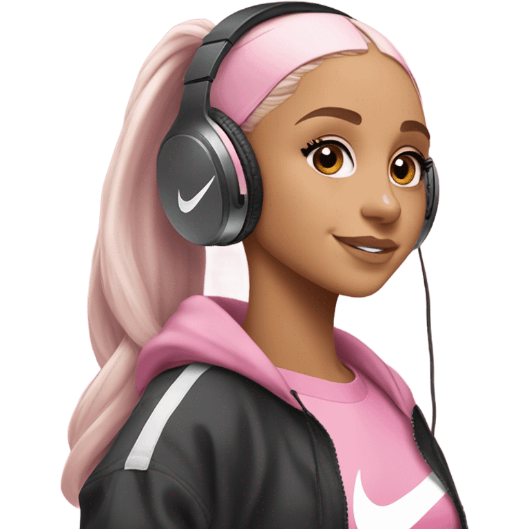 Ariana grande wearing headphones and pink 27C Nikes  emoji