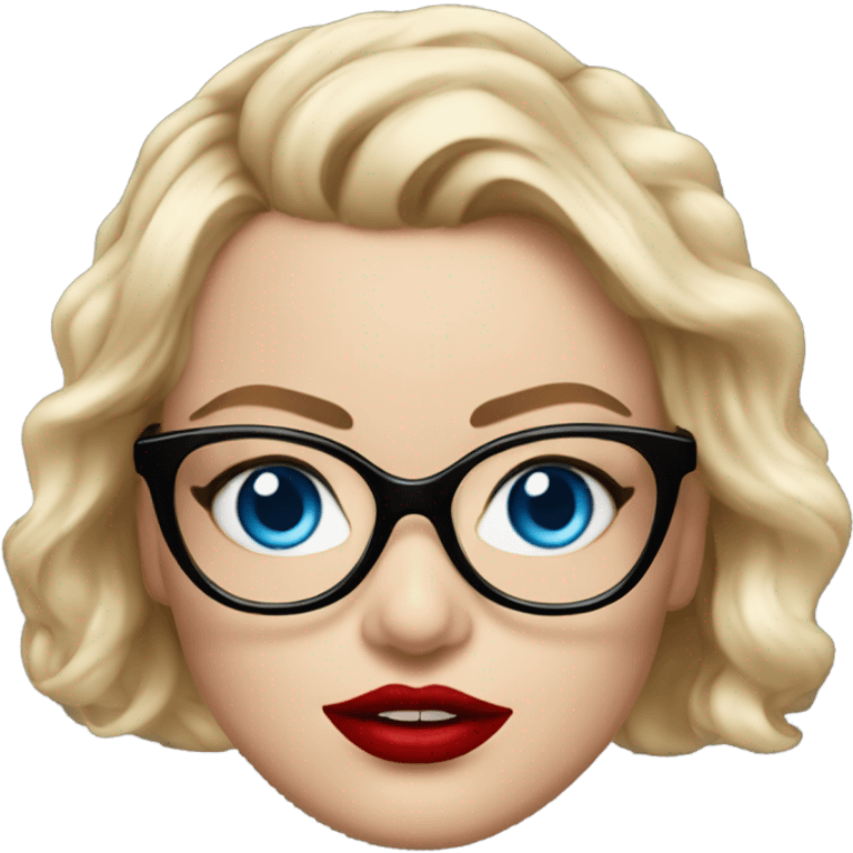 Realistic Margot Robbie, bright blue eyes, red kisses, wearing black glasses  emoji