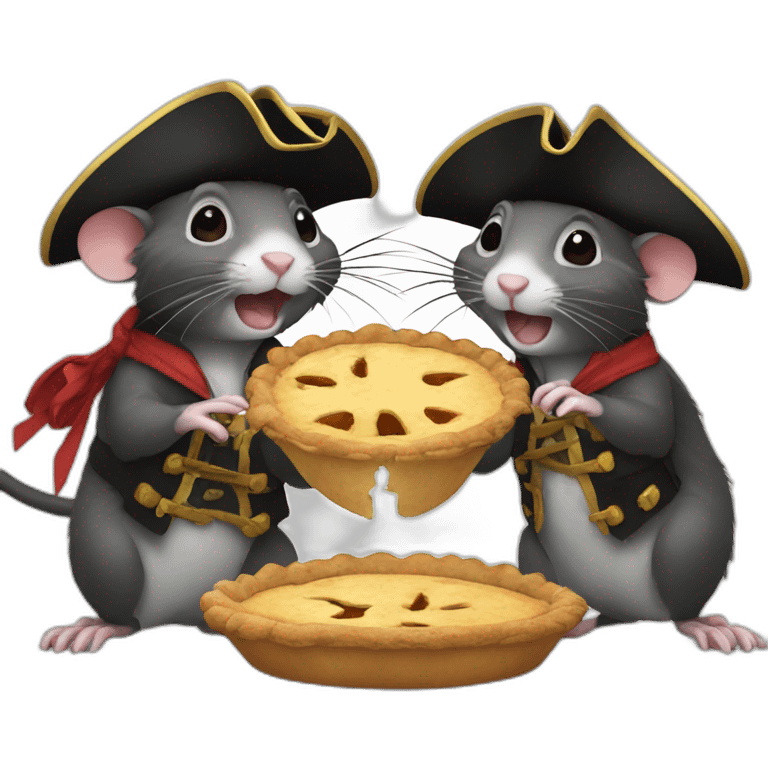 Rats dressed like pirates eating a pie emoji