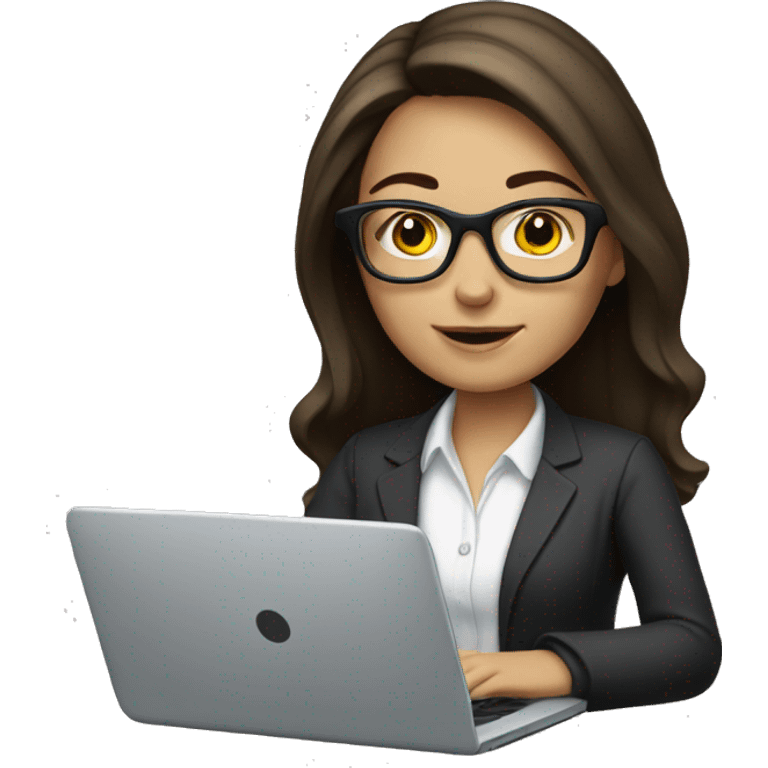 White female Brunette wearing glasses typing on laptop emoji