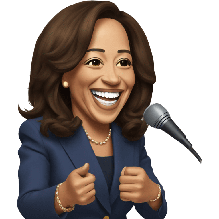 Kamala Harris laughing with microphone emoji