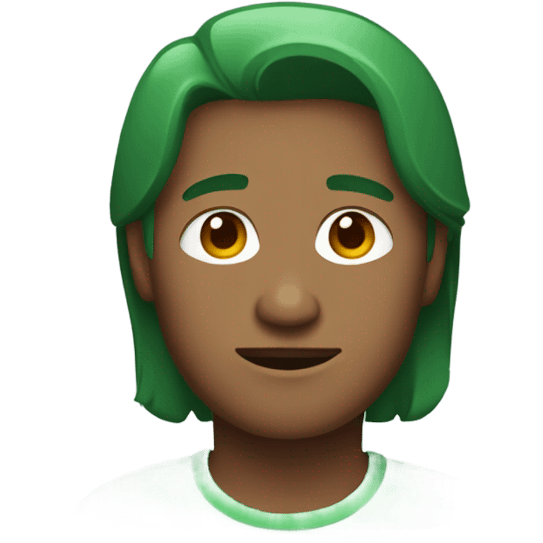 Shoulder length hair green t shirt man emoji