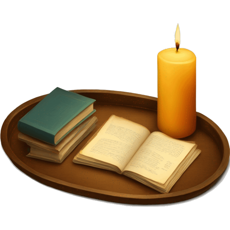 vintage tray with books and candle emoji