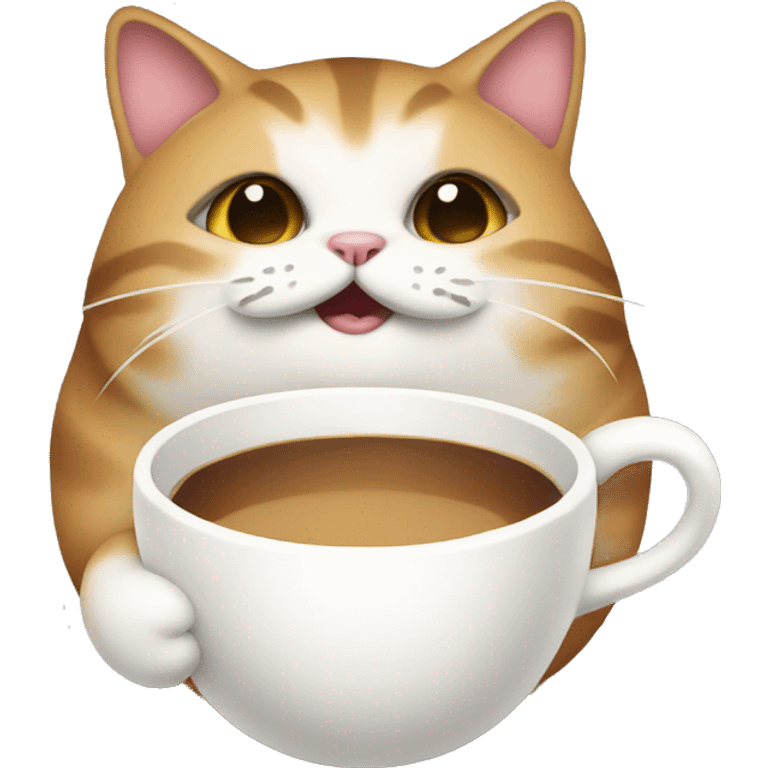 Fat cat with coffee emoji