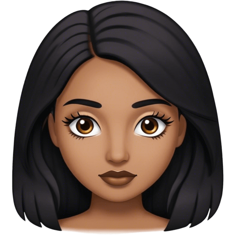 Woman with medium brown skin, medium arched dark brown eyebrows, full lashes,and long black hair emoji