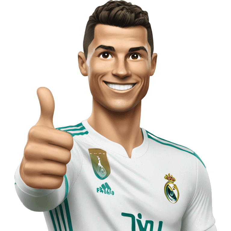 photorealistic Cristiano Ronaldo shows thumbs up emoji