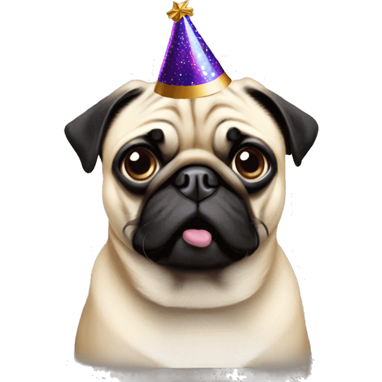 Pug wearing new years eve Party hat 2025 emoji