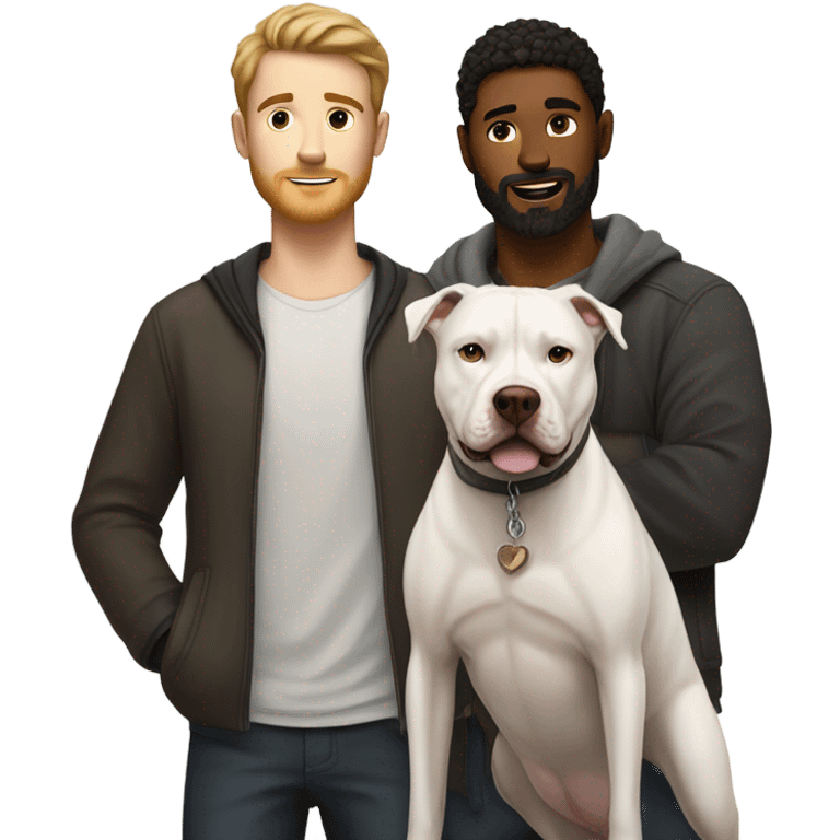 white male with dark brown hair and a lightly scruffy beard standing alongside a white pitbull emoji