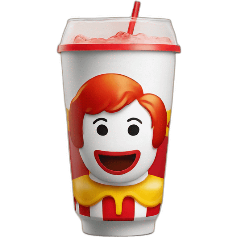 Ronald McDonald drinking a McDonalds soft drink emoji