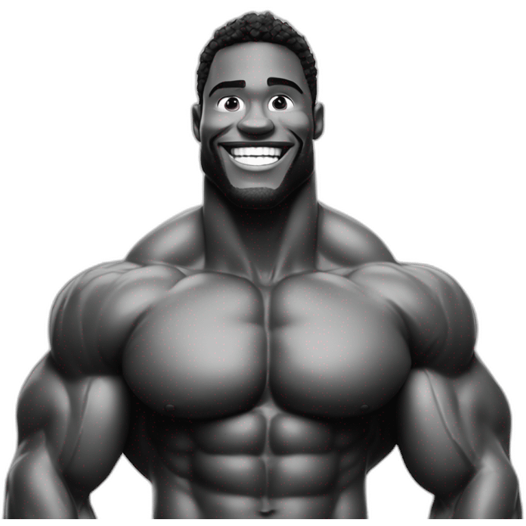 Giga Chad smiling black and white musculation meme a little from profile emoji