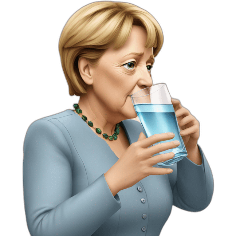 Merkel drinks a glass water emoji