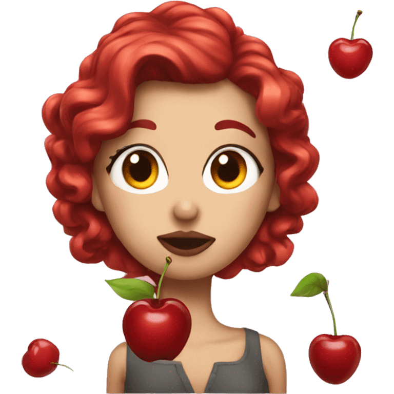 Woman with cherry hair sending a kiss emoji