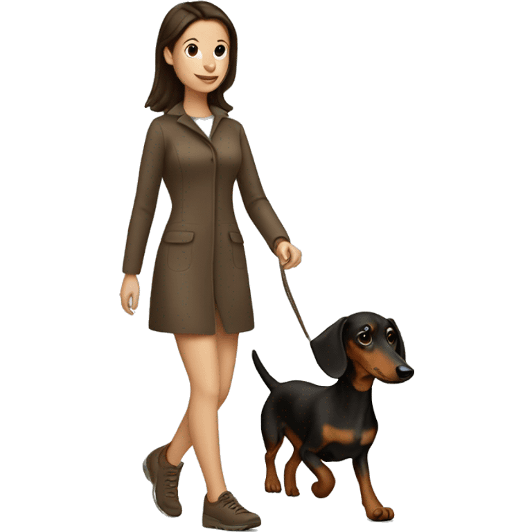 brunette girl walking dachshund emoji