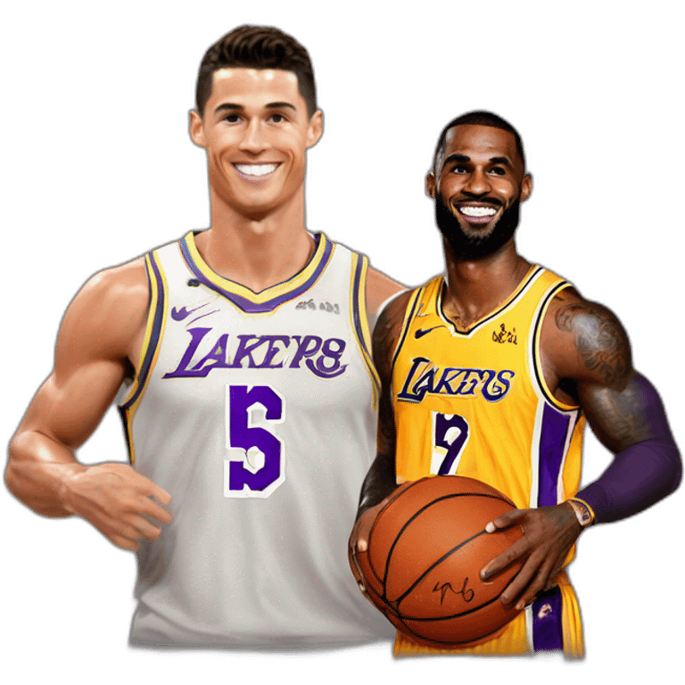 Cristiano Ronaldo as a Basketball player with Lakers Jersey of lebron James signed  emoji