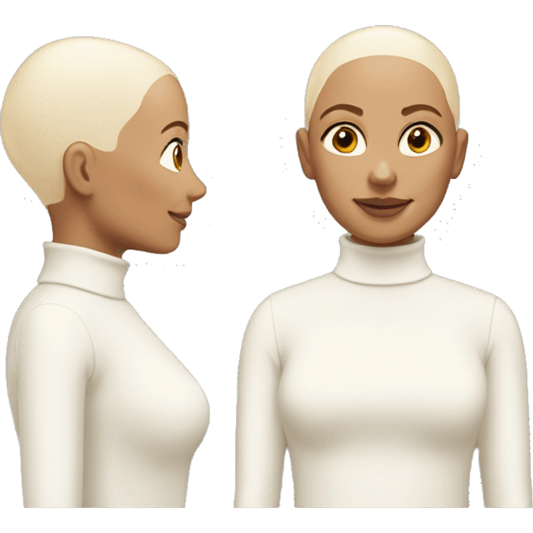 White bald woman cream turtleneck emoji