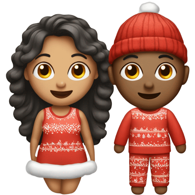 Couple with matching christmas pijamas emoji