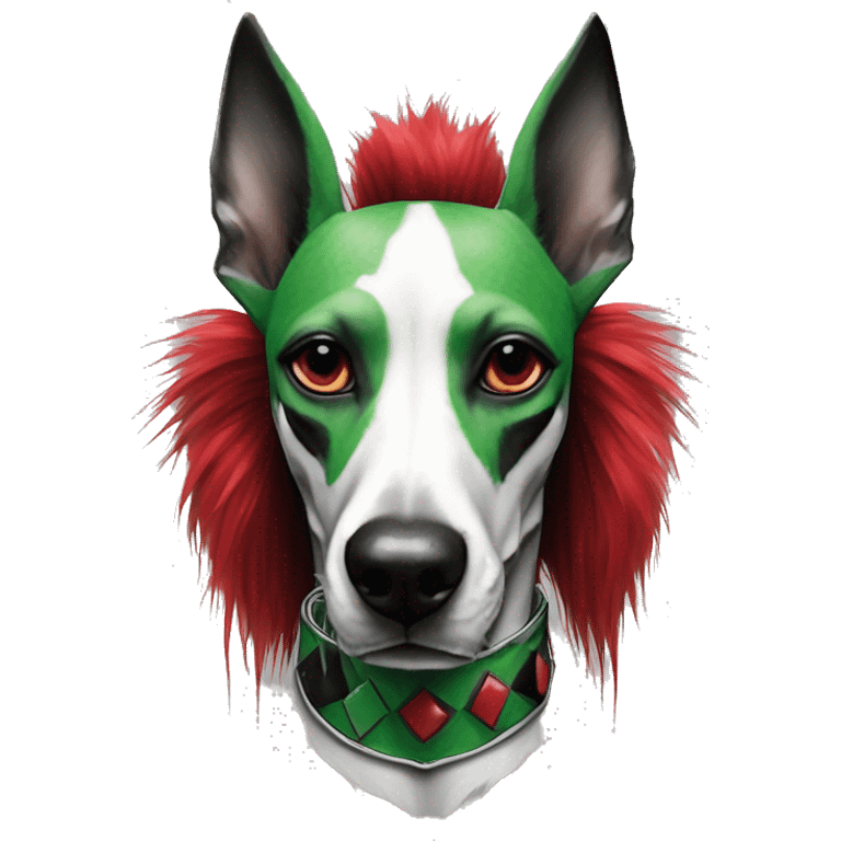 Edgy Punk dog spiked collar tattoos Green gray black red punk dog Harley Quinn as a dog mime clown harlequin facepaint tattoos punk lurcher surrealism  emoji