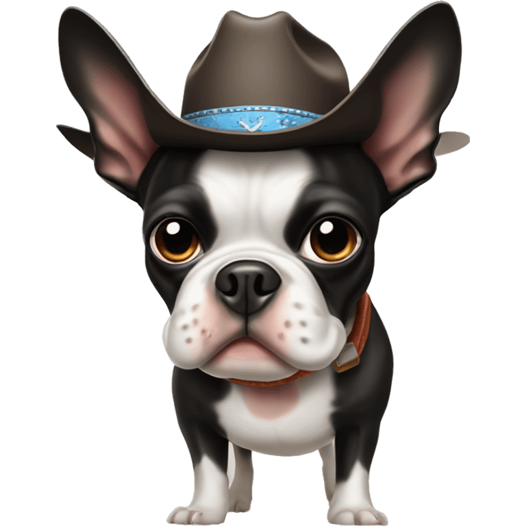 Boston terrier bull dog wearing a cowboy hat emoji