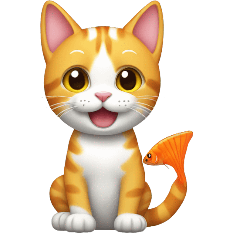 happy cat holding a fish it just caught emoji