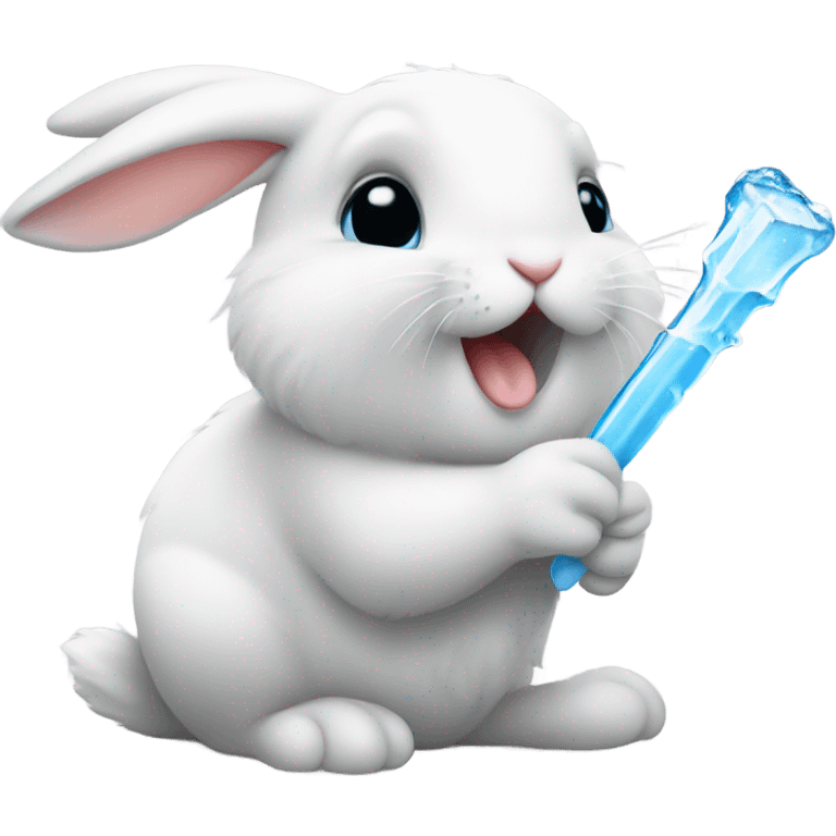 cute baby bunny licking icicle  emoji