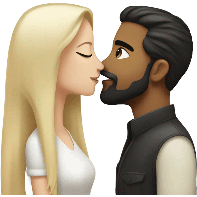 White skin Man with black hair and beard kissing white woman blonde long hair  emoji