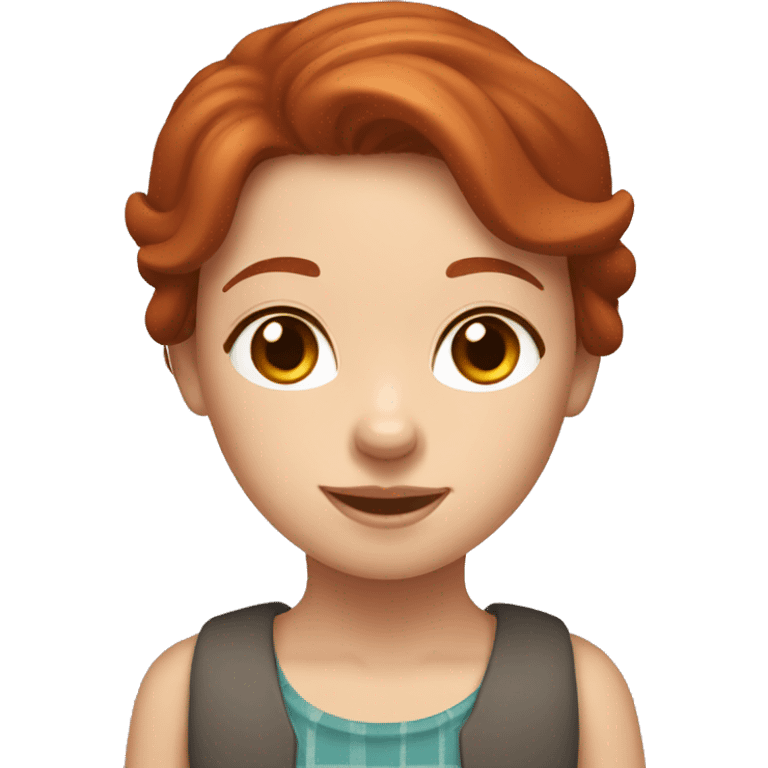 Redhair girl with brown border collie emoji