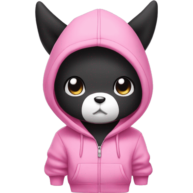 Kuromi Sanrio wearing hoodie with pink skull emoji