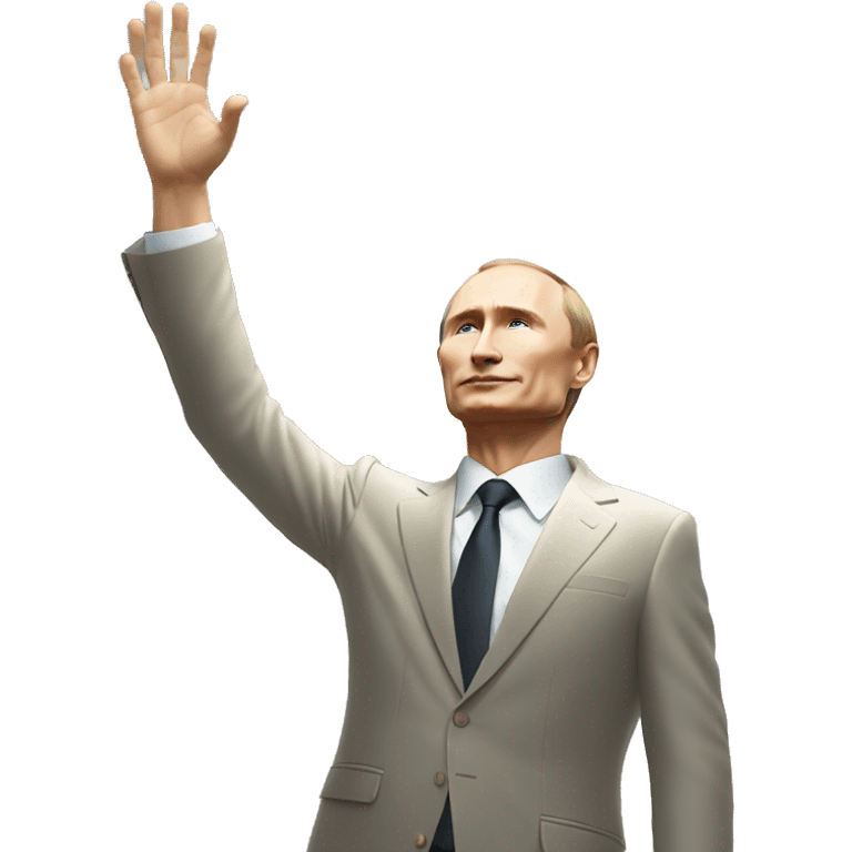 Putin stands with his right hand raised towards the sun emoji