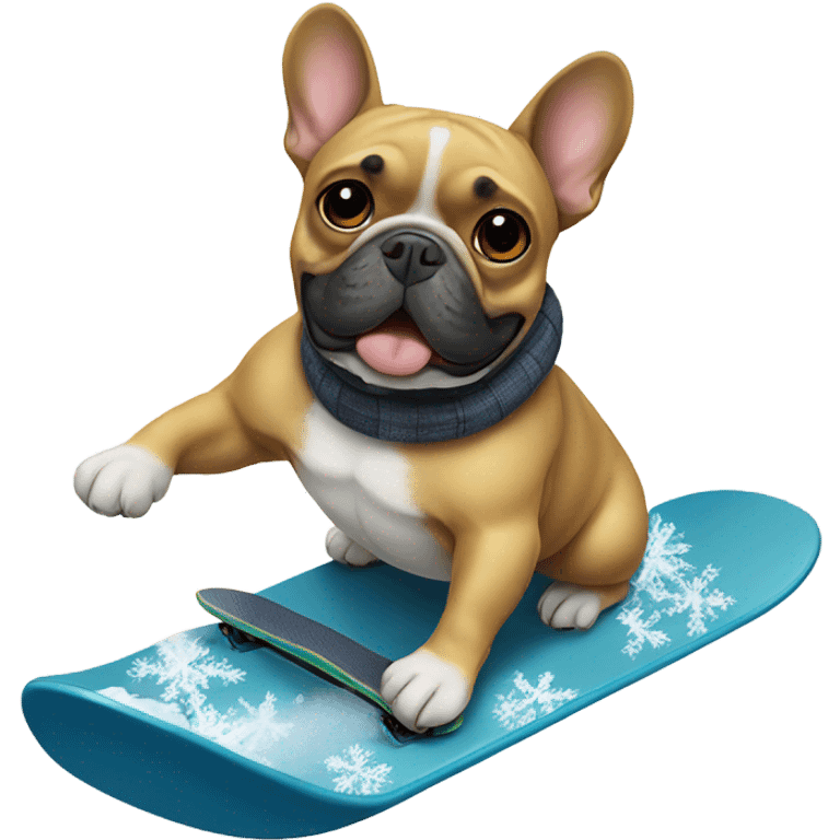 A french bulldog snowboarding emoji