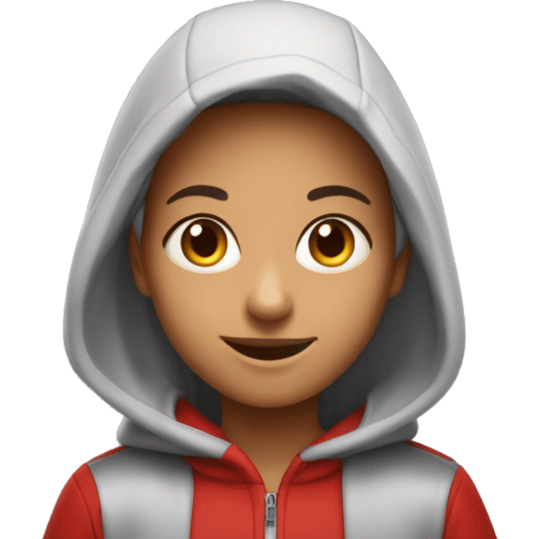 smiling girl in red hoodie emoji