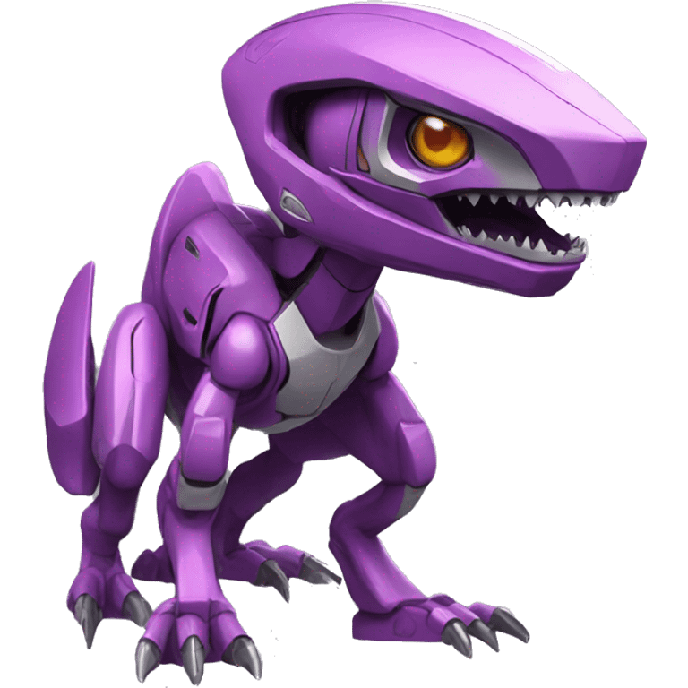 a Genesect-Raptor-Fakémon—hybrid with a futuristic visor-helmet full body emoji