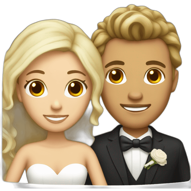 Tan Woman with dark brown hair and man with blonde hair getting married emoji