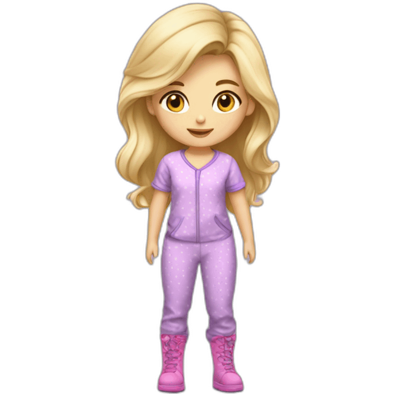 Bebe fille blonde en pijama et des bottes mauve  emoji