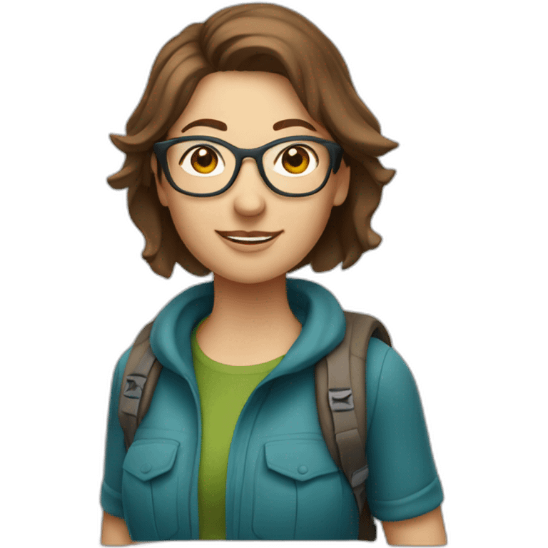 caucasian female hiker with brown hair and glasses emoji